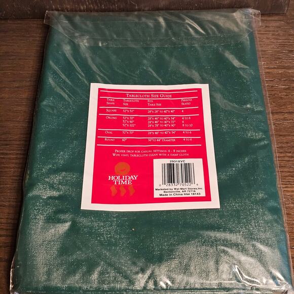 Vintage Green Holiday Time Vinyl Tablecloth 60" Round New Old Stock NOS - Picture 2 of 2